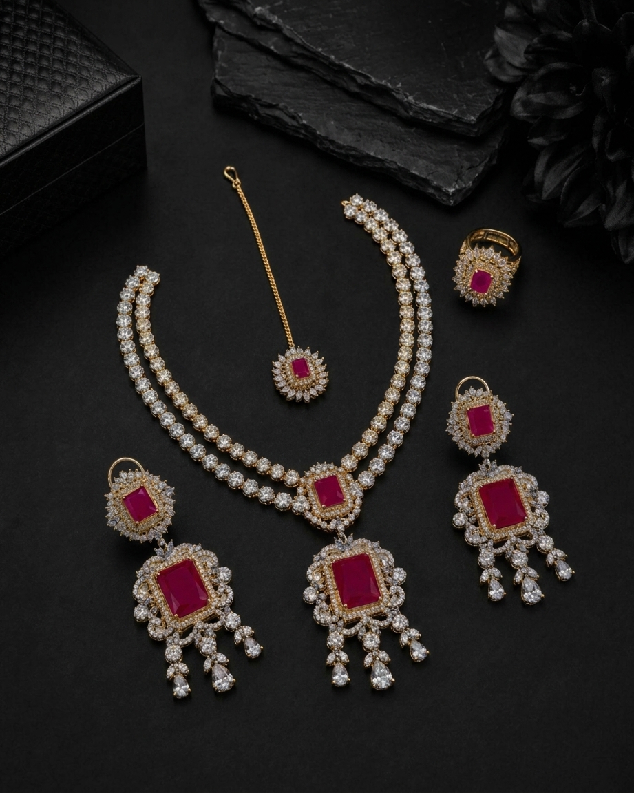 Celestia AD Double Layered Necklace Set with Ring